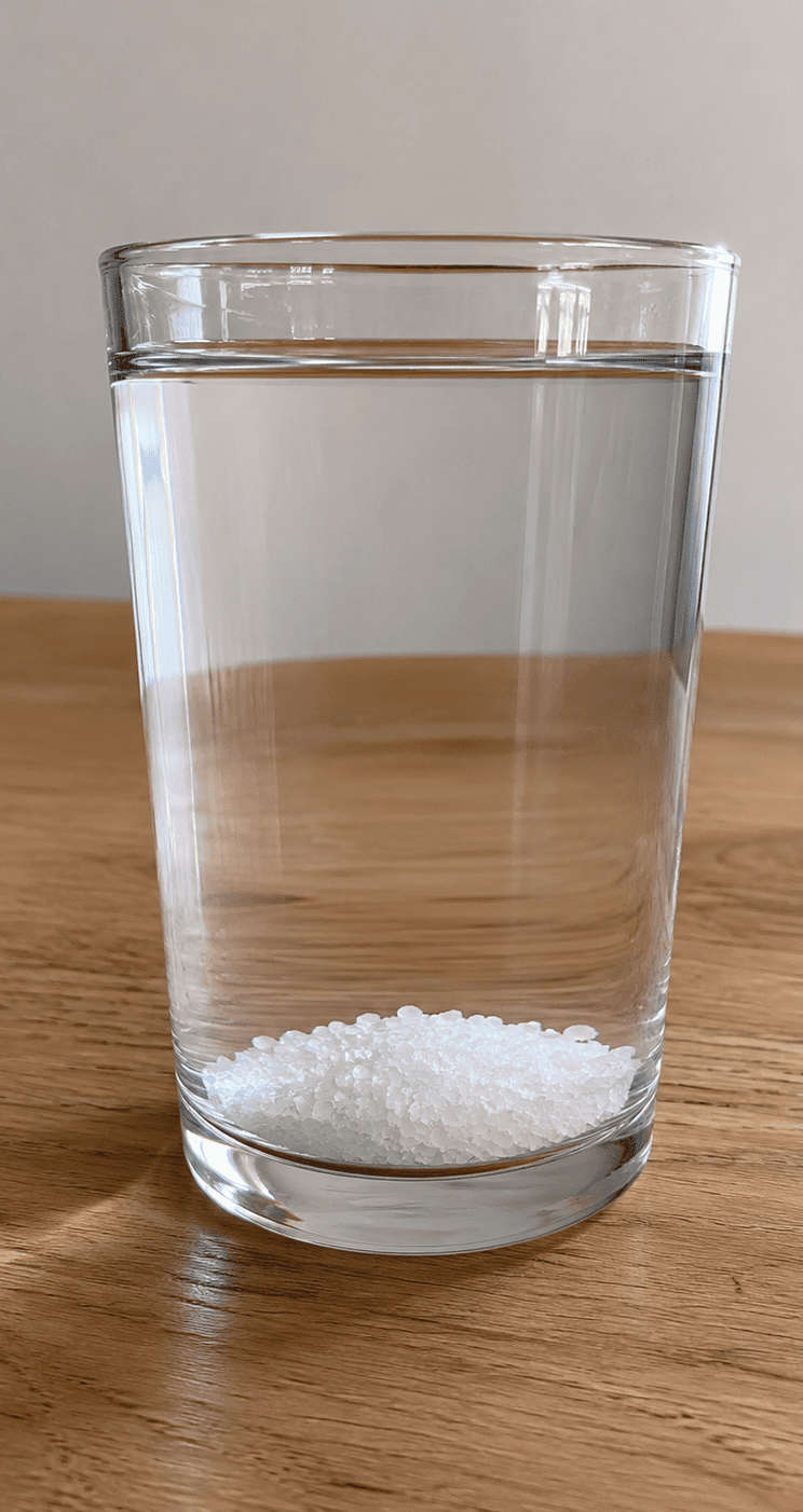 Verre d'eau avec du sel au fond